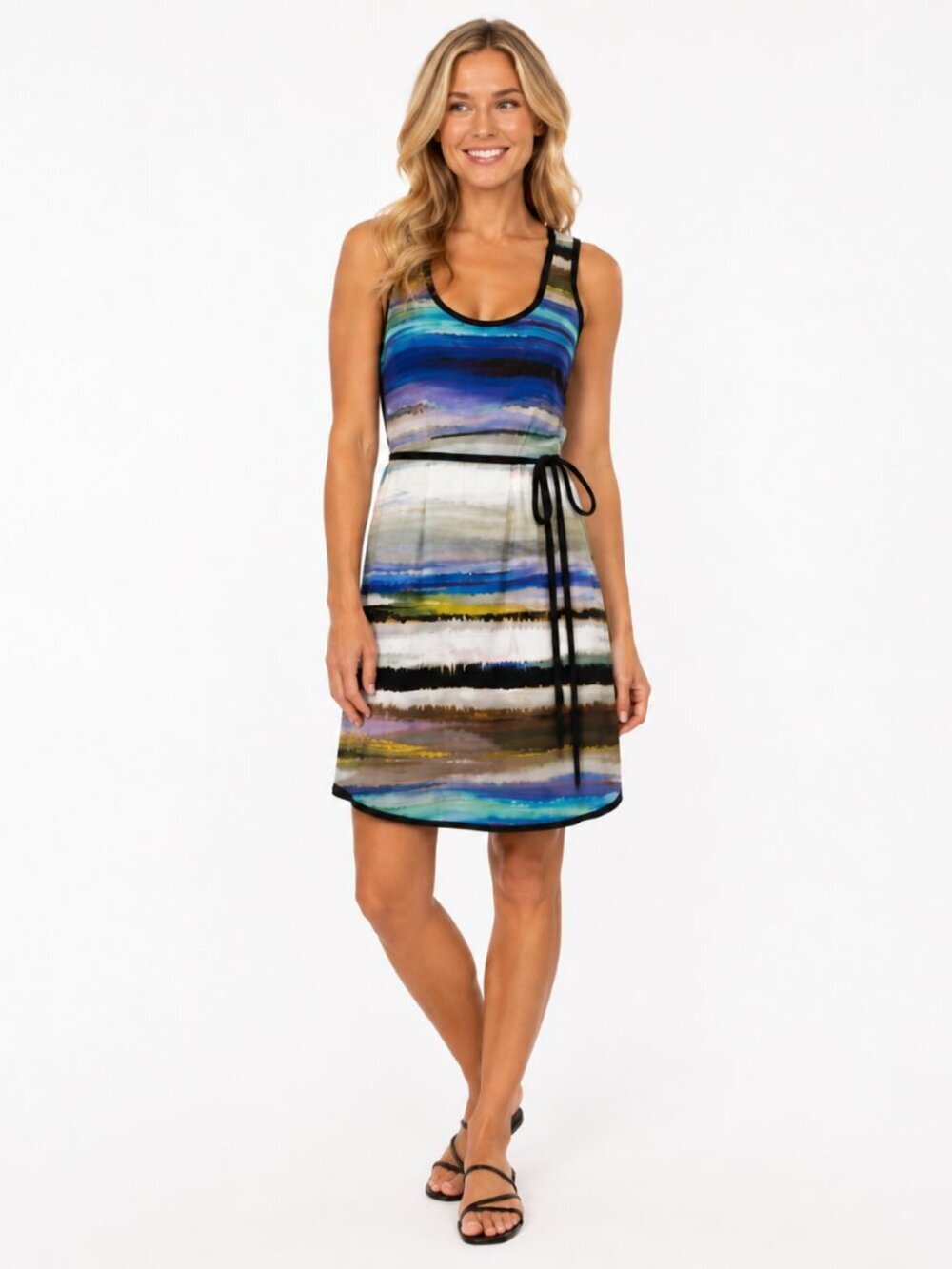 DKNY Jeans Striped Sleeveless Tie Waist Dress | Womens Size Medium